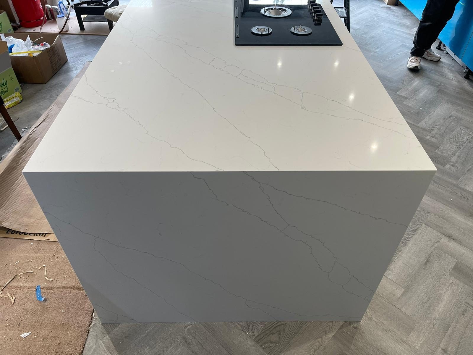 Quartz island with waterfall edge