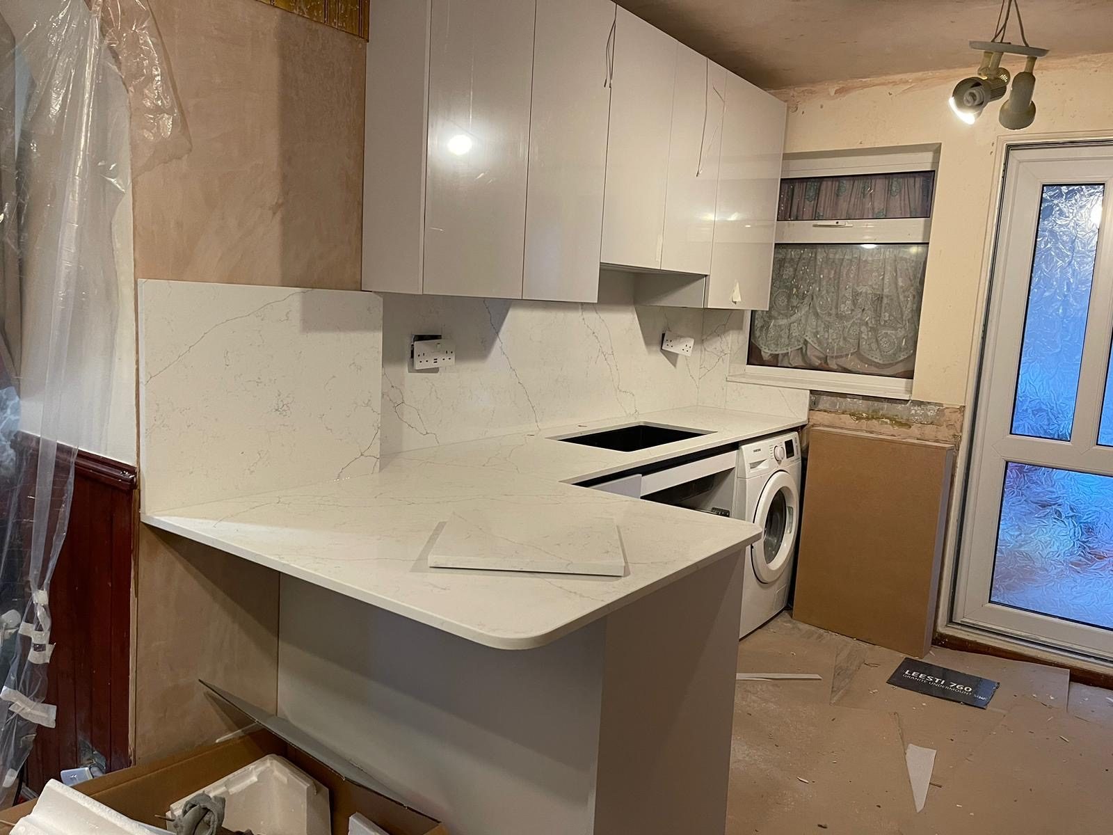 Traditional quartz worktop installation